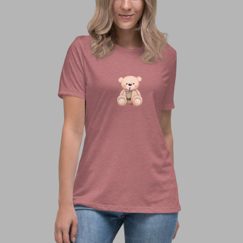 Teddy Bear Women's Relaxed T-Shirt, Cute Teddy Short Sleeve Tee For Women