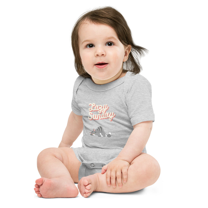 Lazy Sunday Baby Bodysuit, Lazy Cat Baby Short Sleeve Onesies