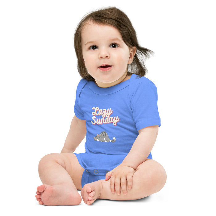 Lazy Sunday Baby Bodysuit, Lazy Cat Baby Short Sleeve Onesies