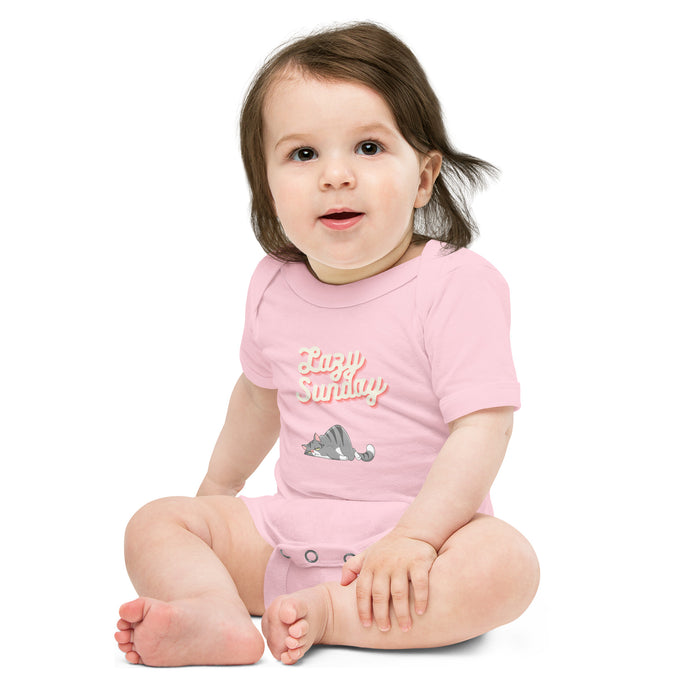 Lazy Sunday Baby Bodysuit, Lazy Cat Baby Short Sleeve Onesies