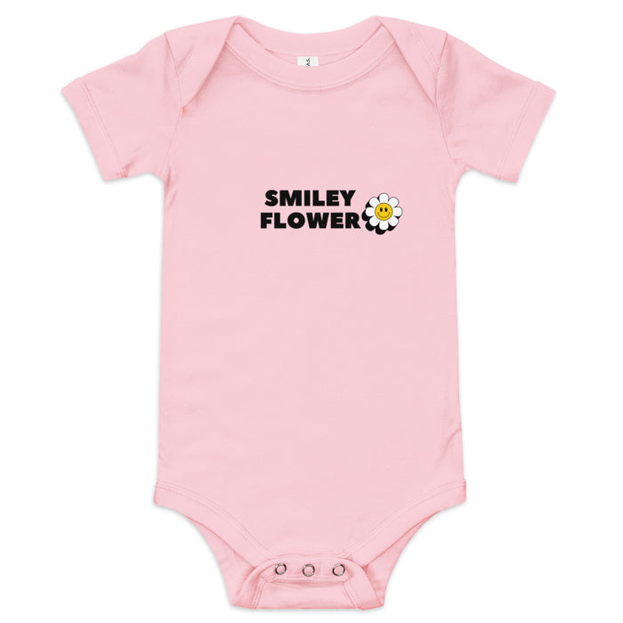 Smiley Flower Baby short sleeve, Floral Baby Bodysuits