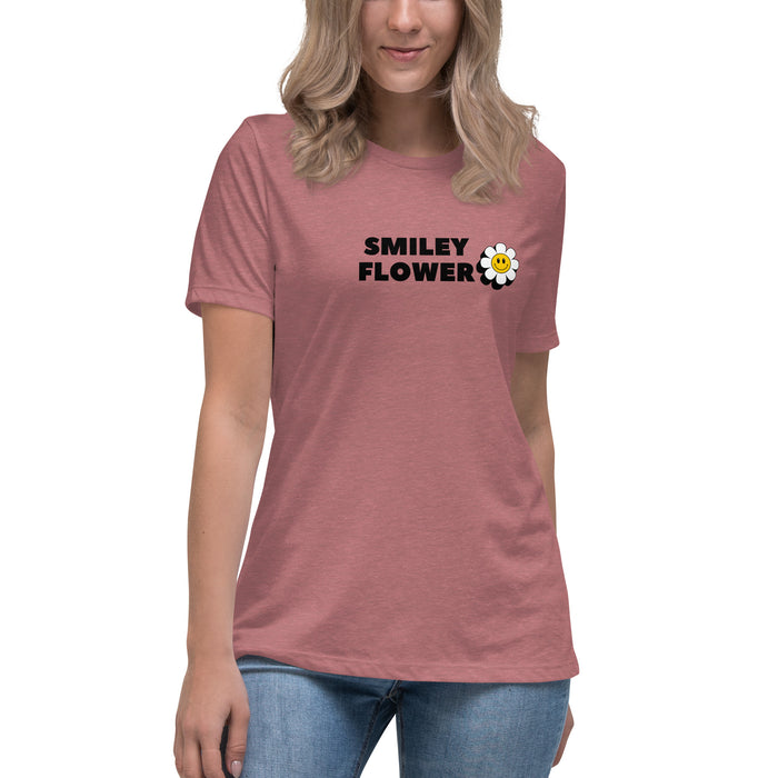 Smiley Flower  Women's Relaxed T-Shirt, Floral Short Sleeve Tee For Women