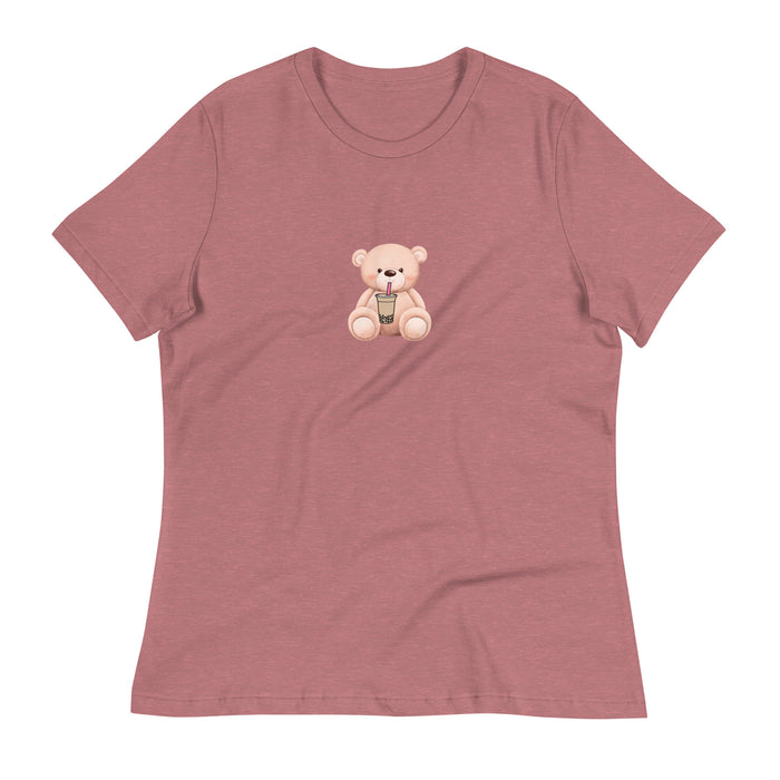 Teddy Bear Women's Relaxed T-Shirt, Cute Teddy Short Sleeve Tee For Women