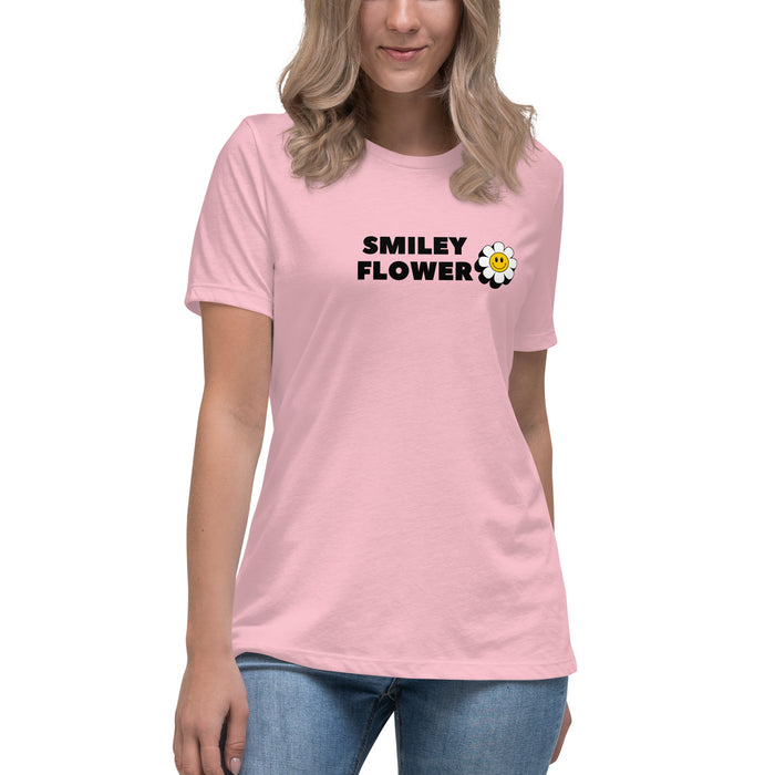 Smiley Flower  Women's Relaxed T-Shirt, Floral Short Sleeve Tee For Women