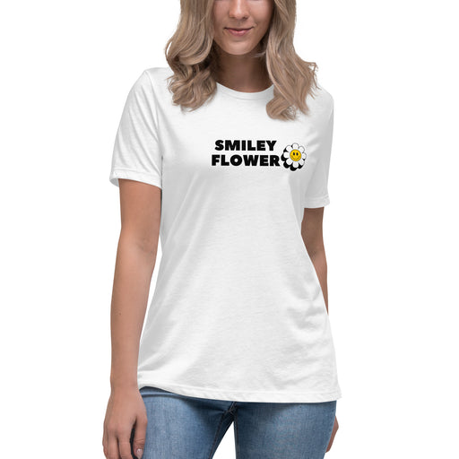 Smiley Flower  Women's Relaxed T-Shirt, Floral Short Sleeve Tee For Women